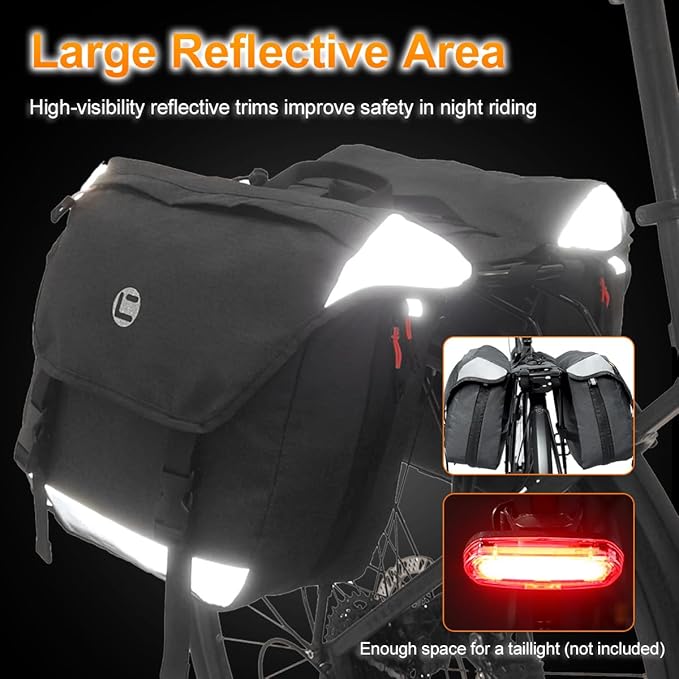 Bike Panniers, Waterproof Panniers Bike Bags for Rear Rack 25L-35L Expandable – Large Bicycle Saddle Bag with Reflective Strips, Double Panniers Storage Cargo Bag for Cycling Traveling Commuting-StrideForce Fitness