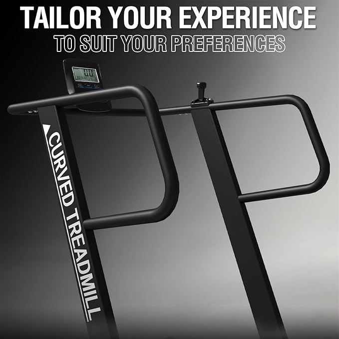 Mikolo Curved Manual Treadmill, Non Electric Treadmill with 8 Resistance Levels, LCD Digital Monitor Shock Absorption, Multi-Grip Adjustable Handrails, Non-Slip Belt-StrideForce Fitness