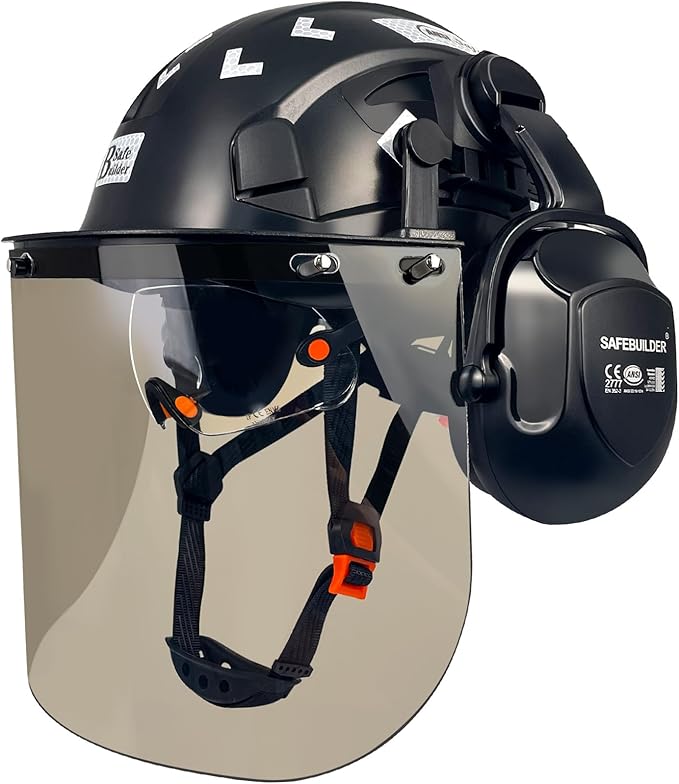 Forestry Safety Helmet with Build-in Visor Mesh Face Shield Ear Muffs 4 in 1 Chainsaw Safety Hard Hats-StrideForce Fitness