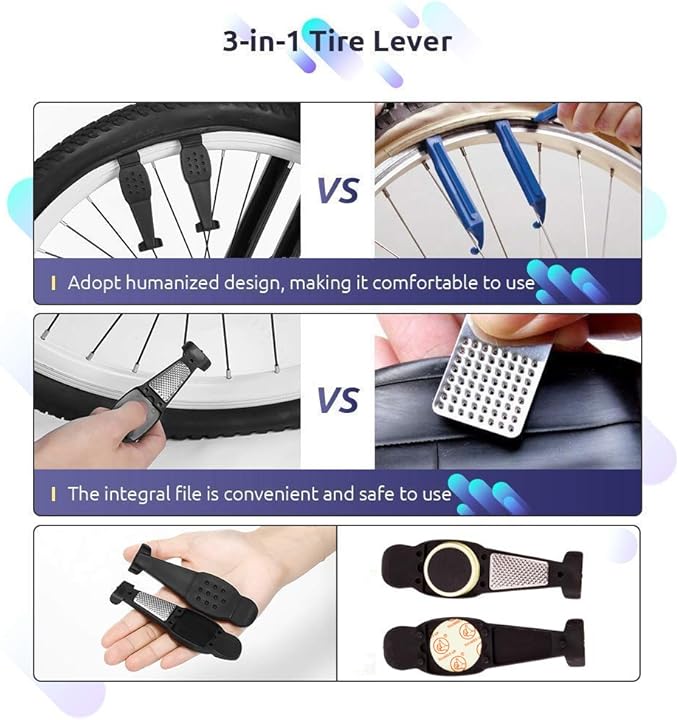 YBEKI Bike Tyre Repair Tool Kit - Bicycle Tool kit with 210 Psi Mini Pump 10-in-1 Multi-Tool with Chain Breaker, Tyre Levers &Tire Patch, Bone Wrench, 1 Portable Bag-StrideForce Fitness