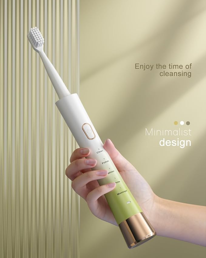 Upgrade Sonic Electric Toothbrush for Adults, 8 Replacement Brush Heads, Rechargeable Electric Toothbrush with 2-Minutes Timer IPX7 Water-Proof, for Indoor & Outdoor, White & Green Gradient