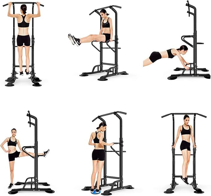 SogesHome Power Tower Pull Up Bar and Dip Stand,10 Adjustable Height Assistive Trainer Dip Station,Multi-Function Strength Training Fitness Workout Station for Home Gym Fitness Equipment (Black)-StrideForce Fitness