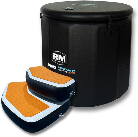 Inflatable Ice Bath Tub for Athletes, Cold Plunge Recovery Tub with Non-Slip Step, Insulated Lid, EVA Groundsheet, Backpack, 115 Gallon Capacity, 39" x 39" x 35.4", Portable Durable Design-StrideForce Fitness