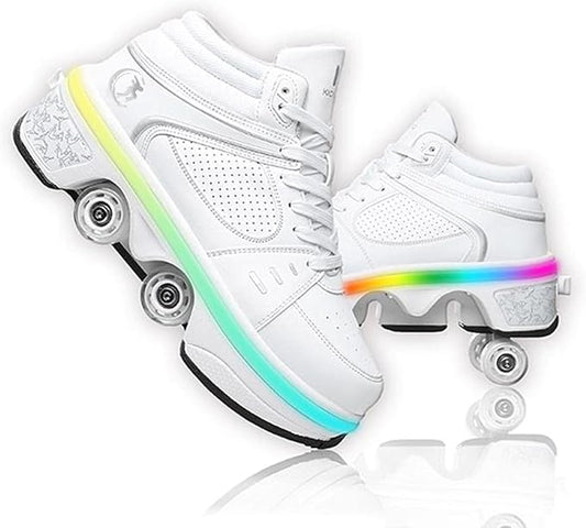 Roller Skate Shoes for Women Four Rounds Children's Roller Skates Shoes That Turn into Rollerskates Sneakers Outdoor Light Shoes with Wheels for Girls/Boys-StrideForce Fitness