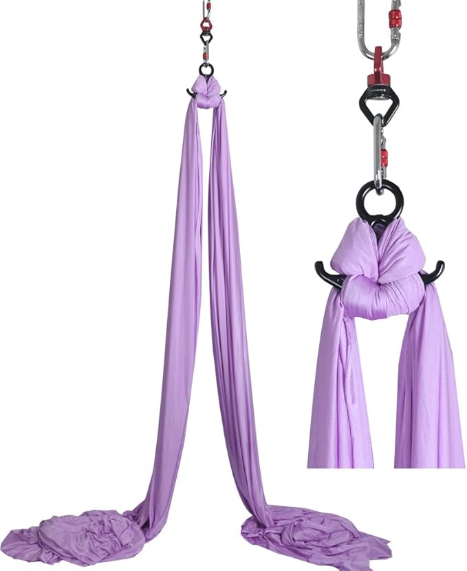 DASKING Aerial Silks Starter Kit - Durable 11Yards of Aerial Yoga Hammock with Hardware, Aerial Swing for Acrobatic Flying Yoga & All Levels (Aerial Rigging Point Up to 14ft)-StrideForce Fitness