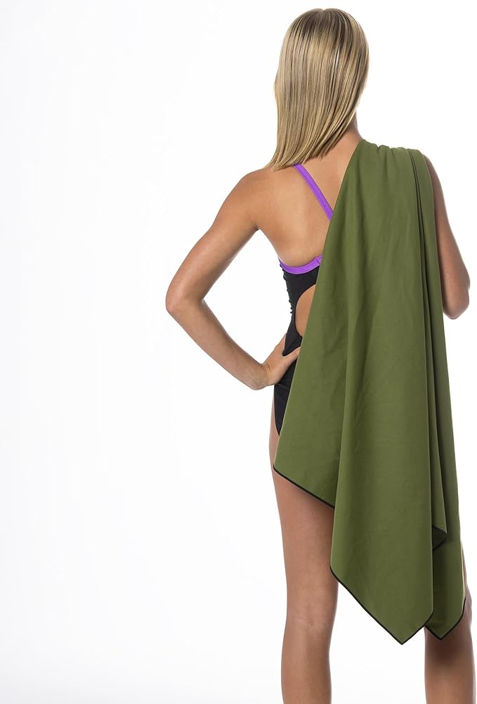 Flow Hydro Sport Towel - Microfiber Quick Dry Swimming Towels for Swim, Pool, Triathlon, and Other Water Sports in Medium, Large, Extra Large, and Hooded Sizes (Army Green, Large (60" x 30"))-StrideForce Fitness