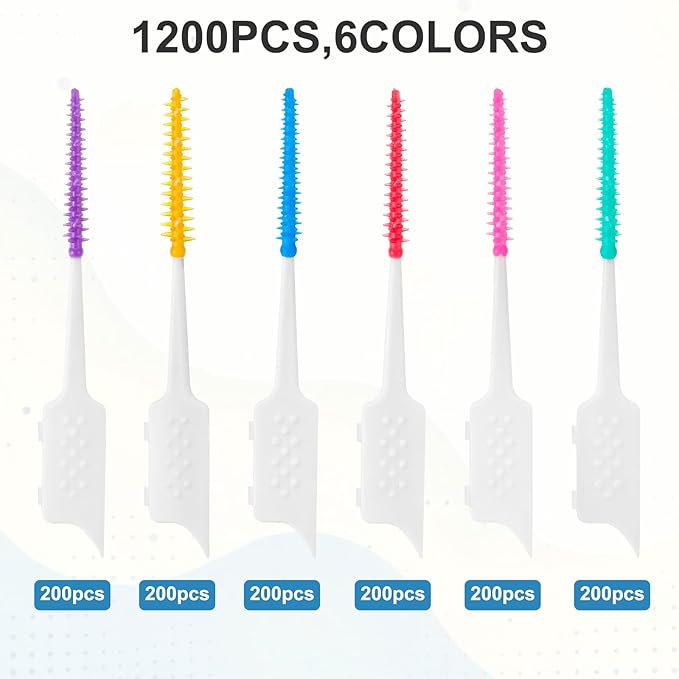 1200PCS Silica Gel Toothpick Interdental Brushes Dual-Use Soft Disposable Dental Picks Floss with Carry Case Portable Travel Teeth Cleaning Toothpick Tools for Adults Children Oral Care