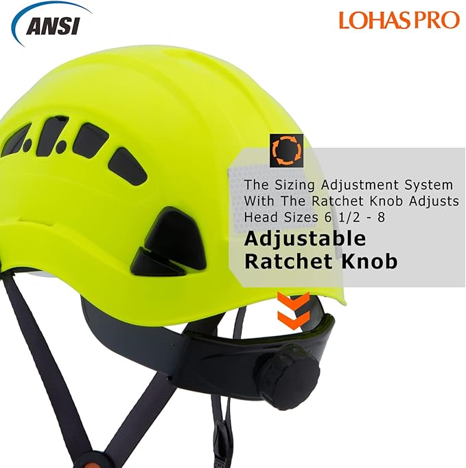 LOHASPRO Hard Hats Construction Safety Helmet ANSI Z89.1 Approved OSHA Hardhat Vented Men Worker Neon Green Hard Hat with Chin Strap Tree Climbing Rescue Arborist Helmet (P3 Lime)-StrideForce Fitness