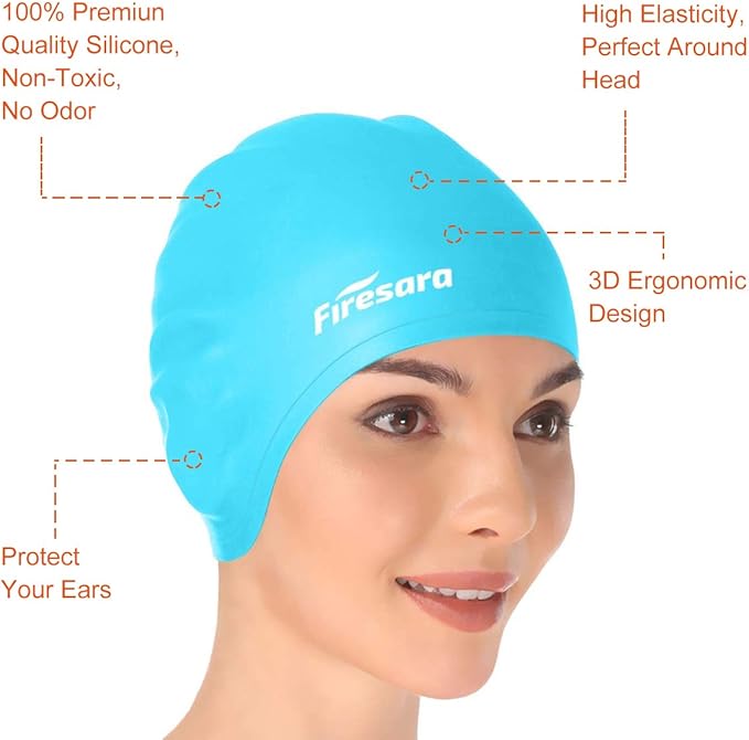 Firesara Swim Cap, Original Updated Swimming Cap 3D Ergonomic Design Comfortable Durable Ear Protection for Women Kids Men Adults Boys Girls for Long or Short Hair with Nose Clip and Ear Plugs-StrideForce Fitness