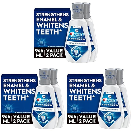 Crest Pro-Health Advanced Mouthwash, Alcohol Free, Extra Whitening, Energizing Mint Flavor, 2x946mL (32 fl oz) (Pack of 3)