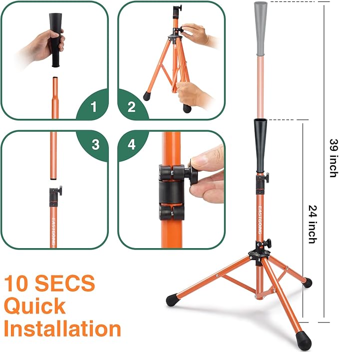 Eastgoing Heavy Duty Baseball and Softball Portable Travel Batting Tee.Adjustable Height|Portable|Collapsible. Baseball Hitting Tee for Any Age Player Practice-StrideForce Fitness