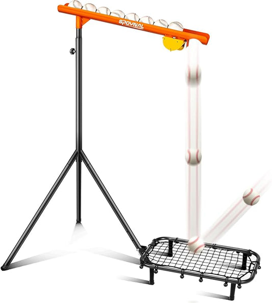 Baseball Auto Soft Toss Trainer with Rebound Net - Adjustable Height 52"-72", 8-Ball Capacity, 6/8/10s Auto-Drop, Rebound Net & Carry Bag - for Baseball & Softball Training Equipment-StrideForce Fitness