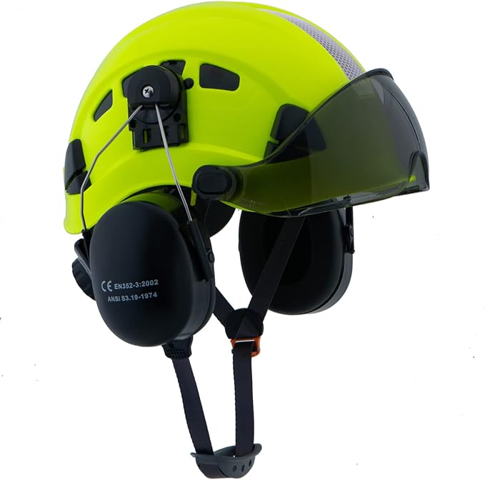LOHASPRO Arborist Forestry Helmet Safety Hard Hat with Visor and Ear Muffs for Tree Service Logging Cutting Wood Chainsaw Helmet Garden Work Trimming Mowing(P91 Lime+Smoked Visor+Earmuff)-StrideForce Fitness
