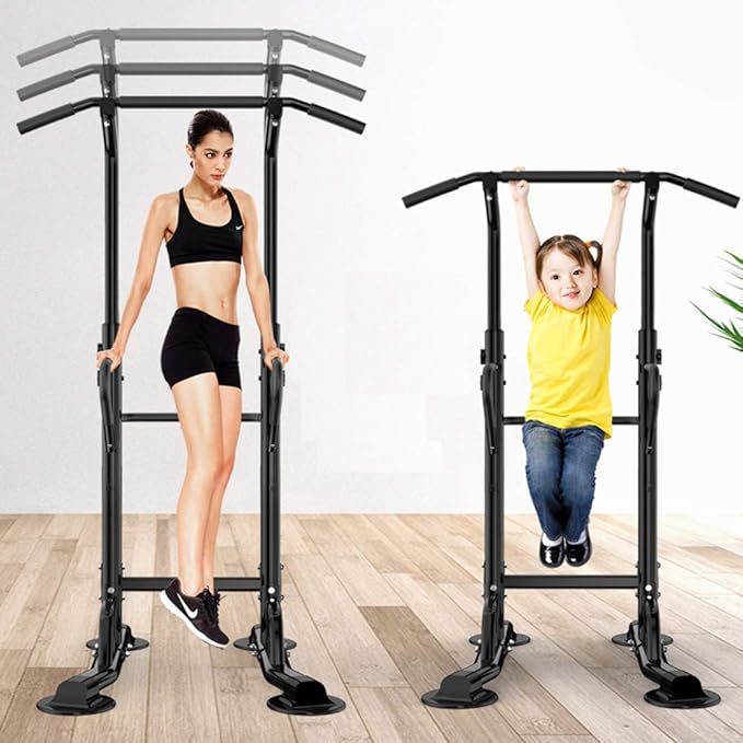 sogesfurniture Tower Adjustable Height Pull Up and Dip Station Multi-Function Home Strength Training Fitness Workout Station Sturdy Chin-Up Bar Stand Dip Station-StrideForce Fitness