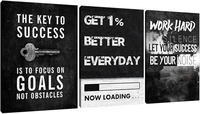 Yetaryy Motivational Poster Inspirational Wall Art 3 Pieces Canvas Painting Lion Artwork for Living Room Office Modern Home Decor Prints Pictures Wall Decor Framed Ready to Hang [60''Wx 28''H]-StrideForce Fitness