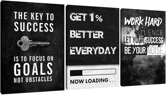 Yetaryy Motivational Poster Inspirational Wall Art 3 Pieces Canvas Painting Lion Artwork for Living Room Office Modern Home Decor Prints Pictures Wall Decor Framed Ready to Hang [48''Wx 24''H]-StrideForce Fitness