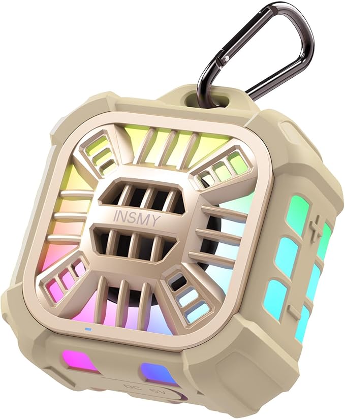 INSMY Shower Bluetooth Speaker, IP67 Waterproof Portable Small Multi Sync 100+ Speakers, Big Volume Booming Bass, 24H Playtime/Floatable/RGB Lights for Outdoor/Kayak/Beach/Golf (Khaki)-StrideForce Fitness