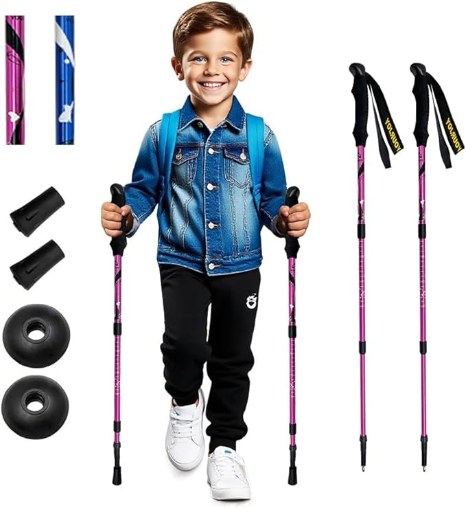 Hiking Trekking Poles, 2 Pack Anti Shock, Adjustable, Collapsible Hiking Poles for Trekking or Walking, Lightweight Aluminum Sticks for Children-StrideForce Fitness