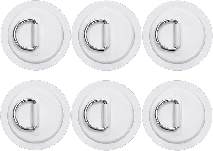 TOBWOLF 6 Pack Stainless Steel D-Ring Patch for Inflatable Boat Kayak Dinghy SUP, D-Ring PVC Patch Stand-Up Paddleboard Canoe Rafting Accessories, NO Glue Included-StrideForce Fitness