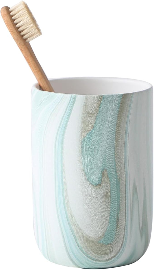 Green Marble Toothbrush Holder - Ceramic Toothbrush Holder for Bathroom, Toothbrush Toothpaste Holder, Marble Bathroom Tumbler Cups Reusable Toothbrush Mouthwash Cup, Bathroom Counter Organizer