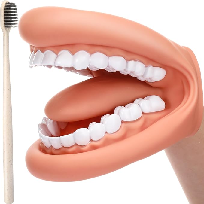 Patelai 1 Pcs Mouth Puppet with Tongue Teeth Hand Puppet Dental Mouth Model with 1 Pcs Toothbrush for Boys Girls Educational Tools Speech Therapy