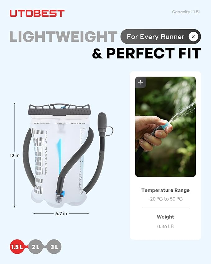 UTOBEST Hydration Bladder,TPU Water Bladder,Water Bladder for Hiking Backpack,BPA Free,Wide Opening,Leak-Proof,Water Reservoir for Hiking Cycling Camping Running-StrideForce Fitness