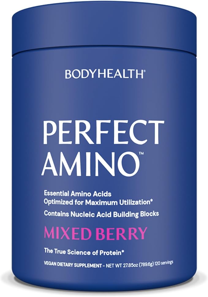 BodyHealth PerfectAmino Powder - BCAA and EAA Powder for Pre and Post Workout - Amino Acid Energy Drink for Men and Women to Support Lean Muscle and Recovery - Mixed Berry - 120 Servings-StrideForce Fitness