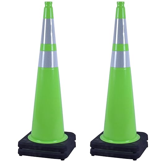 OrangeStar 36" Large Traffic Cones 4-Pack, Green Safety Cones with 2 Reflective Collars, Weighted Base for Highway, Roadwork, Construction, Warehouse Safety, Parking Lots, Indoor & Outdoor Use-StrideForce Fitness