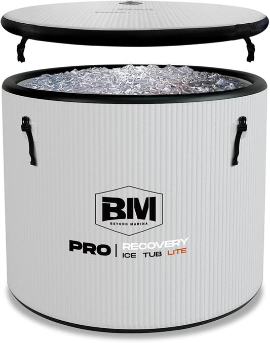 Inflatable Ice Bath Tub for Athletes - Cold Plunge Tub Compatible Water Chiller, Insulated Lid, EVA Groundsheet, Backpack, 115 Gallon, 37.4" L x 37.4" W x 29.53" H-StrideForce Fitness