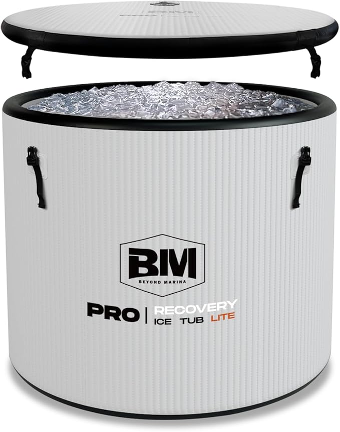 Inflatable Ice Bath Tub for Athletes, Cold Plunge Recovery Tub with Insulated Lid, EVA Groundsheet, Backpack, 115 Gallon Capacity, 37.4" x 37.4" x 29.53", Portable Durable Design-StrideForce Fitness