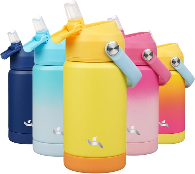 Insulated Water Bottle with Straw Lid,12 oz Stainless Steel Vacuum Metal Bottle with Silicone Handle,Yellow-StrideForce Fitness