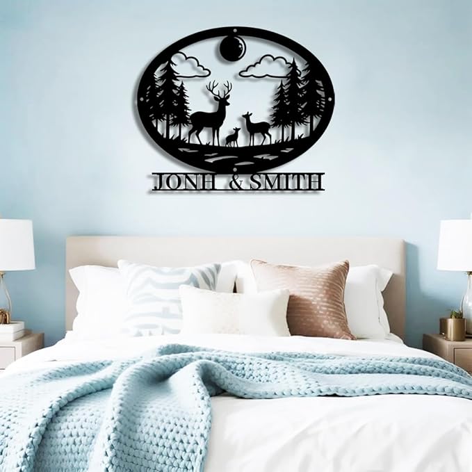 Personalized Forest Deer Metal Name Sign | Custom Metal Signs | Family Wall Art & Split Letter Name | Wedding Gift & Anniversary | Indoor Decor Gift for Women, Men, Wife, Parents, Couple-StrideForce Fitness