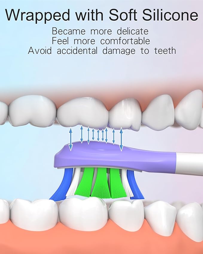 Replacement Toothbrush Heads Compatible with Philips Sonicare Click-on Handles, Multi-Coloured Silicone Wrapped Brush Heads Refills, with Covers, 12 Pack