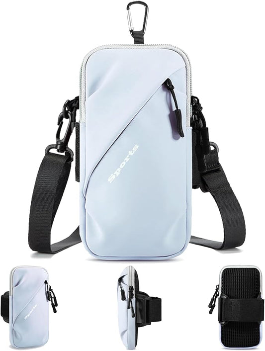 Cell Phone Carrier - Arm Band, Cross Body Bag, Holster for Women - Walking, Running - Light Blue-StrideForce Fitness