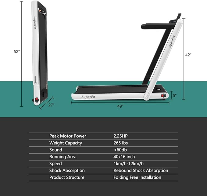 GYMAX Walking Pad, 2.25HP Dual Display Foldable Treadmill for Home with Remote/Smart App Control, Portable Compact Treadmill for Office Under Desk, Folding Running Machine for Small Spaces-StrideForce Fitness