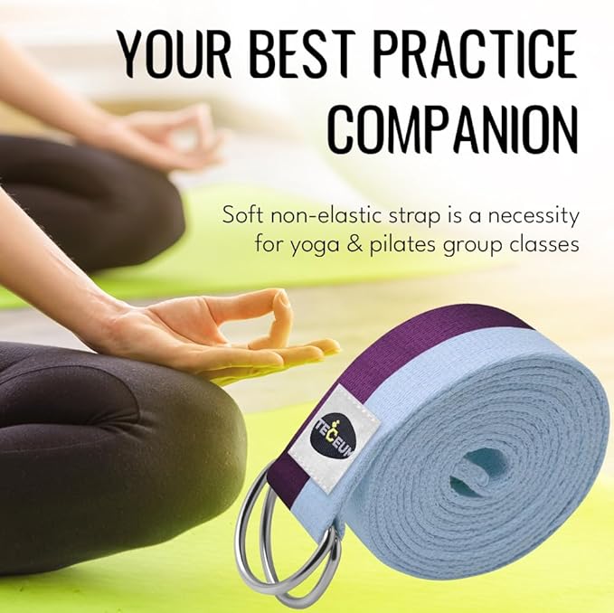 TECEUM Yoga Strap & Mat Strap – 2 IN 1 – Cotton – 6 ft 8 ft 10 ft (30+ colors) – Adjustable Non-Slip Belt for Yoga, Pilates, Stretching, Physical Therapy, Fitness & Home Workout – For Carrying Mats-StrideForce Fitness