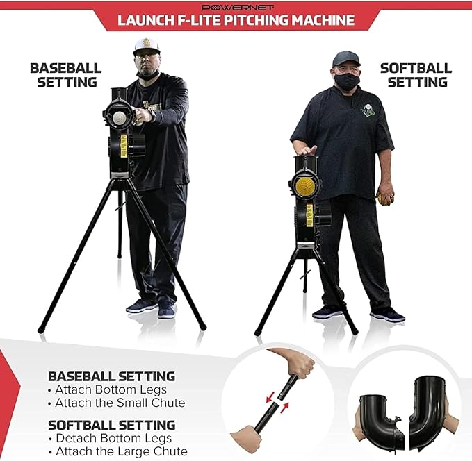 PowerNet Launch F-lite Softball & Baseball Pitching Machine, Dimpled Practice Balls, Bucket of Baseballs, Coaching Bucket Bundle for Pitching Machine, Baseball Training Equipment-StrideForce Fitness