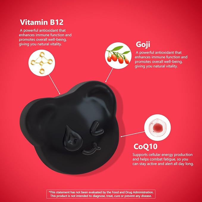 Natural Energy Gummies with Vitamin B12, Goji, CoQ10, Energy Support & Metabolism Support Chewable Supplement,GMO Free, Gluten Free(Raspberry, 120 Count)-StrideForce Fitness