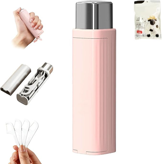 Portable Dental Floss Case,Automatic Dental Floss Pick Case,Refillable Floss Organizer with 100 Picks,Dentals Flosss Pick Cases for Cleaning Teeth and Oral Care (Pink)