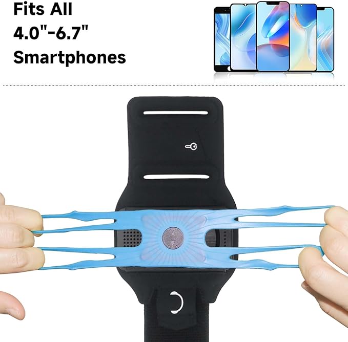 Wristband Phone Holder for Running, 360°Rotation & Detachable Sports Armband with Key Holder for iPhone 16/15/14/13/12/Pro/Pro Max/XS/XR/X/8/7/6/Plus, Fits 4.5-7 Inch Smartphones (Blue)-StrideForce Fitness