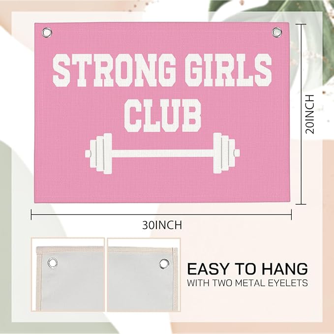 Strong Girls Club Pink Gym Motivational Wall Art Banner College Dorm Posters Gifts for Girls Women Gym Flag Decor for Home Gym Bedroom Workout Room 30x20 Inchs-StrideForce Fitness