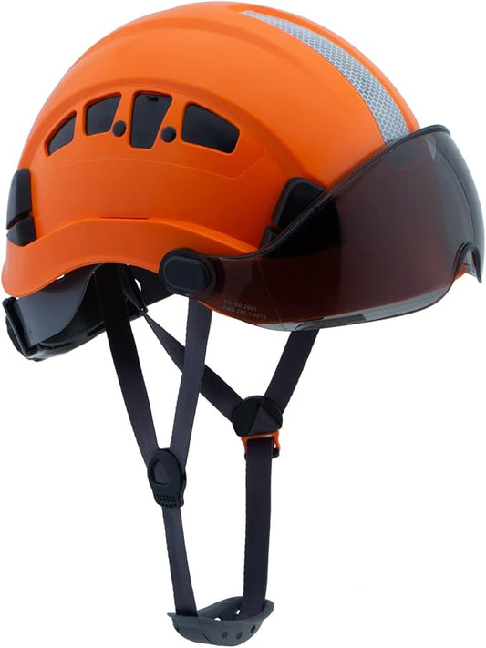 Hard Hats Construction Safety Helmet with Visor ANSI Z89.1 Approved OSHA Hardhat, LOHASPRO Vented Men Work Hard Hat with Chin Strap Tree Climbing Arborist Helmet (P4 Orange+Smoked Visor)-StrideForce Fitness