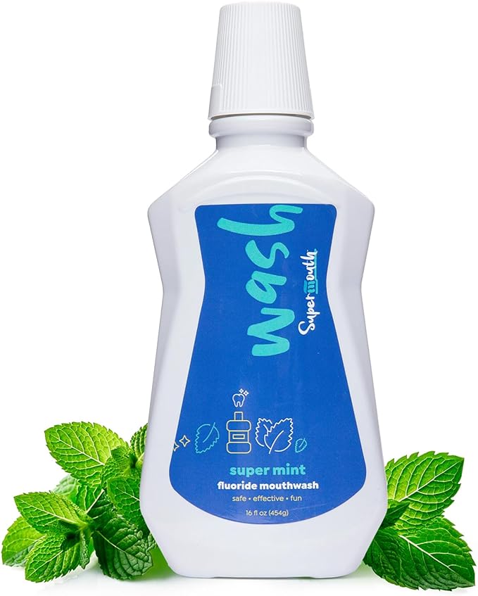 SuperMouth® Fluoride Mouthwash – Fluoride + Nano-Hydroxyapatite, Vitamins D3 & K2, Prebiotics, Alkaline pH 8.5, Alcohol-Free, Strengthens Enamel, Freshens Breath, Safe Clean Ingredients, Tasty Flavors