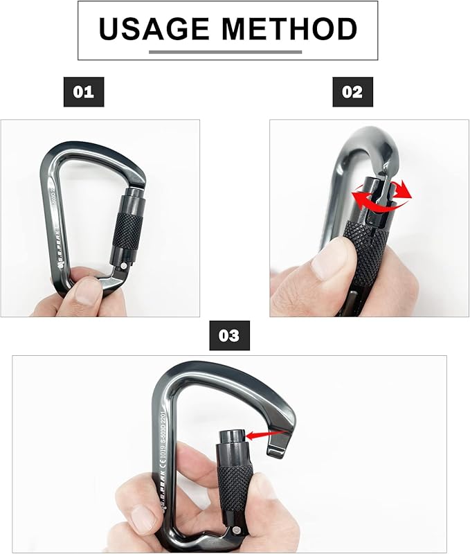 SEPEAK UIAA 30kN Climbing Carabiner Clips, Professional Heavy Duty Twist Locking Carabiners for Climbing,Mountaineering, Rappelling, Camping, Hiking, Swings, Large D Ring Hooks-StrideForce Fitness