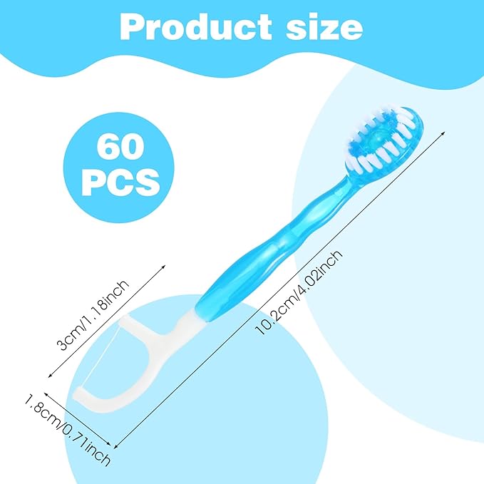60 Pack Mini Toothbrushes with Toothpaste, Individually Packaged Disposable Travel toothbrushes with Tongue Scrapers, Removable Floss and Pick for Work, Travel