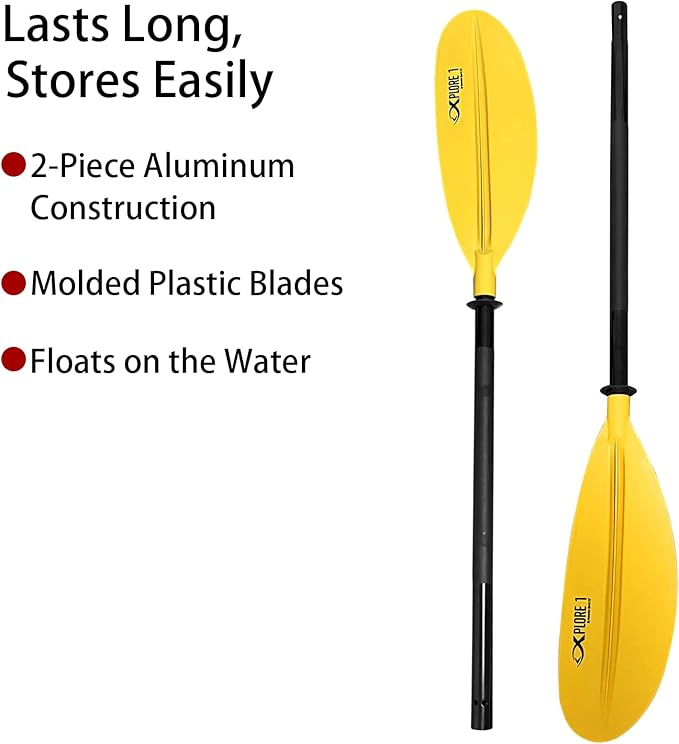 ISURE MARINE 2Pcs Kayak Paddle 85in Kayaking Boating Canoeing Oar Aluminum Shaft Yellow Plastic Blades Adjustable Rowing Paddle with Bungee Paddle Leash for Light Kayaks-StrideForce Fitness
