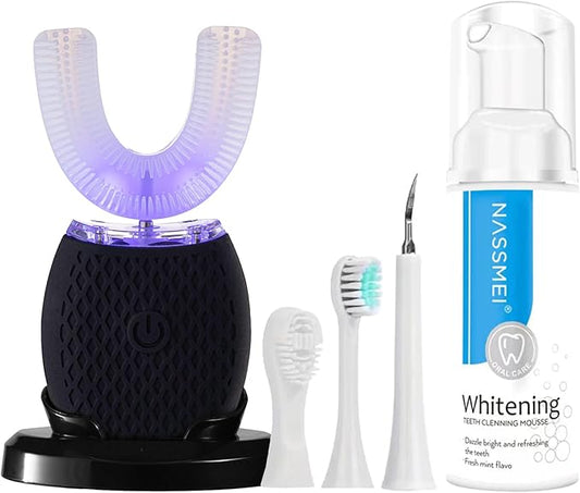 Automatic Toothbrush for Adult - Ultrasonic Electric Toothbrush with Soft Bristles Waterproof & Washable Rechargeable Portable Design with Wireless Charging 30'' Timer for Travel & Home Use (Black)