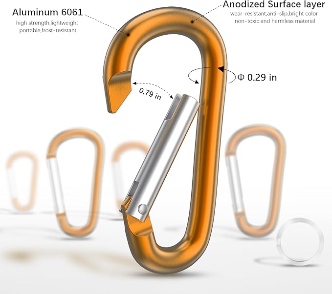 sprookber 3" Aluminum Carabiner D Ring, Caribeener Clips, Spring Snap Hook for Keychain Clip, Set of 10-StrideForce Fitness