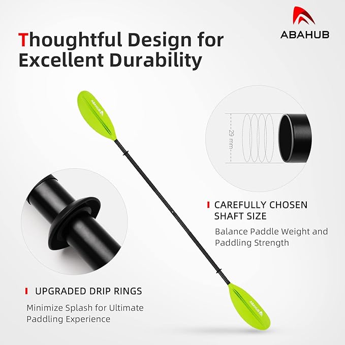 Abahub Kayak Paddle, 90.5 Inches Kayaking Oars for Boating, Canoeing with Free Paddle Leash, Aluminum Alloy Shaft Black/Blue/Green/Orange/Yellow Plastic Blades-StrideForce Fitness