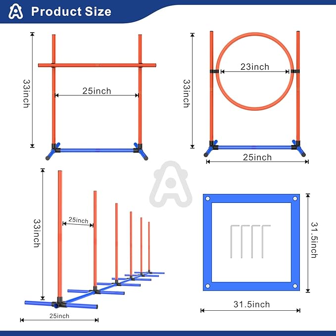 4 Sets Pets Agility Training Equipment, Adjustable Dog Hoop, Dog Jump, Weave Poles and Pause Box，with Independent Packaging(4 Sets)-StrideForce Fitness